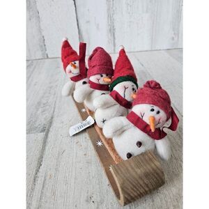 Roman plush snowman sled toboggan ornament decor Xmas set vintage super cute lit